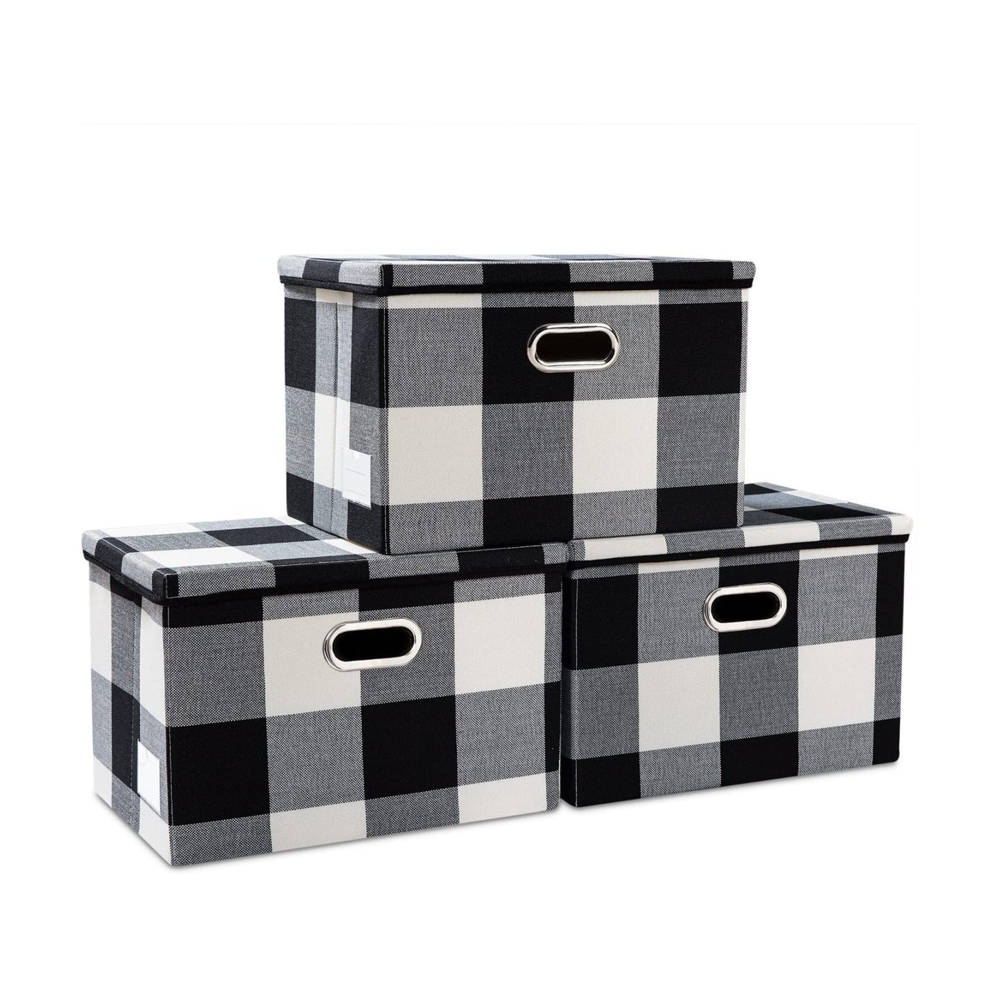 Large Collapsible Storage Bins / Black and White Grid / L / Set of 3