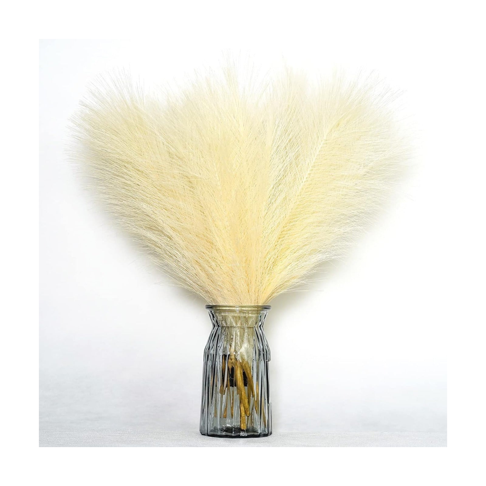 6 Stems Artificial Pampas Grass Decor Flurry Pompous Grass for Small Vase Boho Home / Beige / 18 In