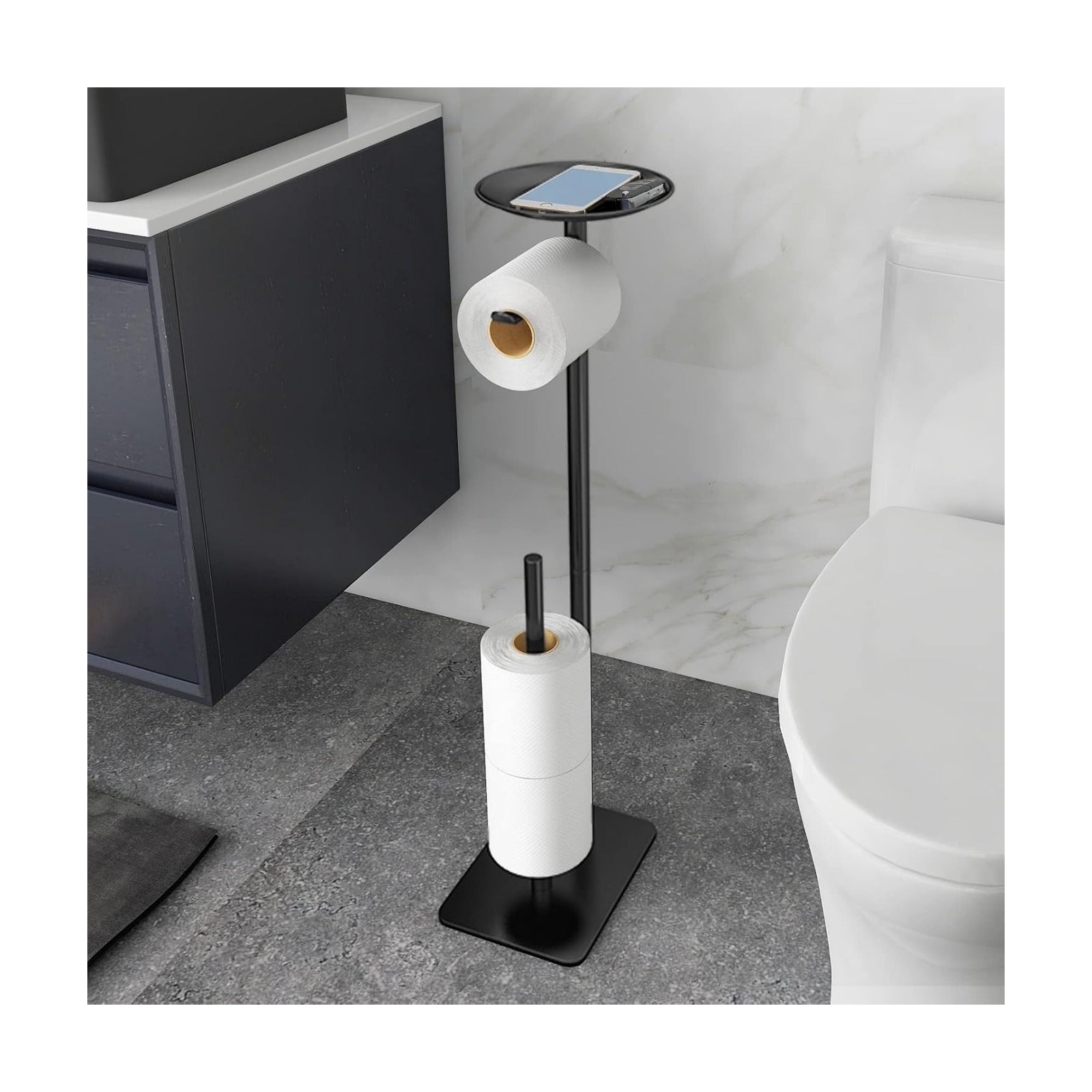 FEILERN Toilet Paper Holder Stand for Bathroom Floor Standing Toilet Roll Dispenser Storages 4 Reserve Rolls, with Top