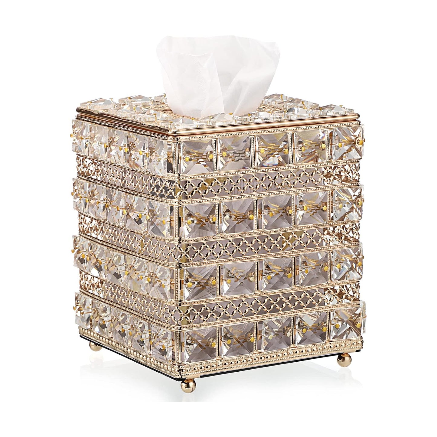 Sparkling Cube Glass Tissue Box Holder / Gold