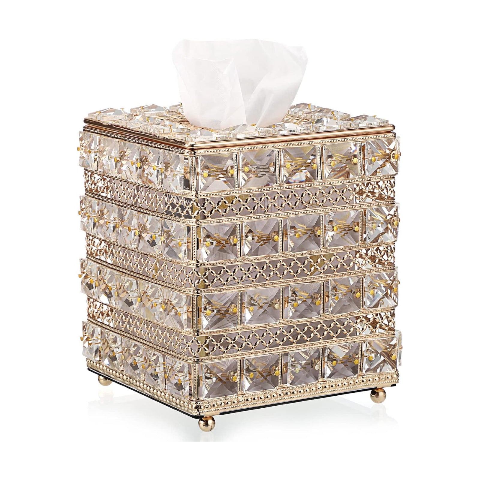 Sparkling Cube Glass Tissue Box Holder / Gold