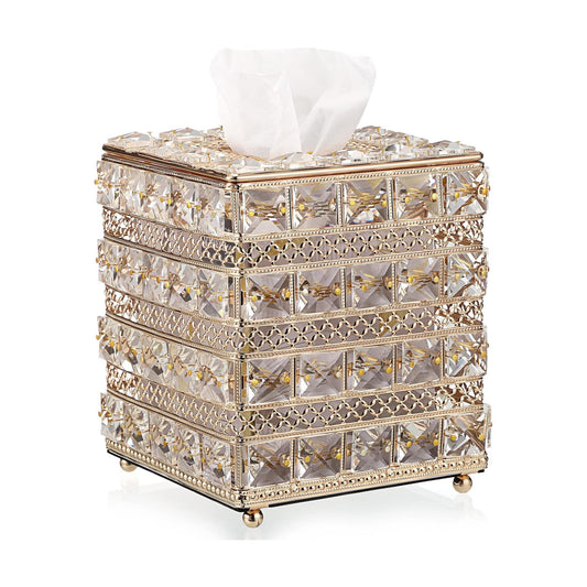 Sparkling Cube Glass Tissue Box Holder / Gold