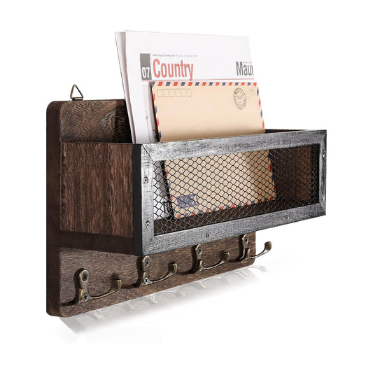 Wooden Wall Mount Key Rack Hanger Organizer / Brown