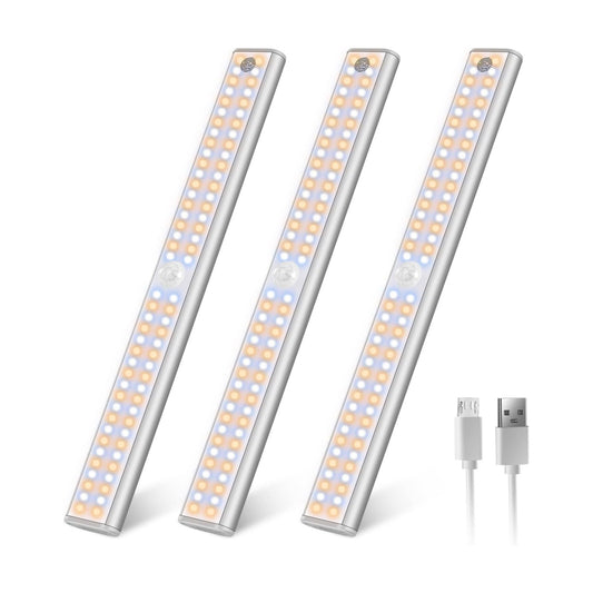 Wireless Motion Sensor Light Indoor, 80 LED Dimmable Closet Lights Rechargeable Under Cabinet Lighting, Magnetic