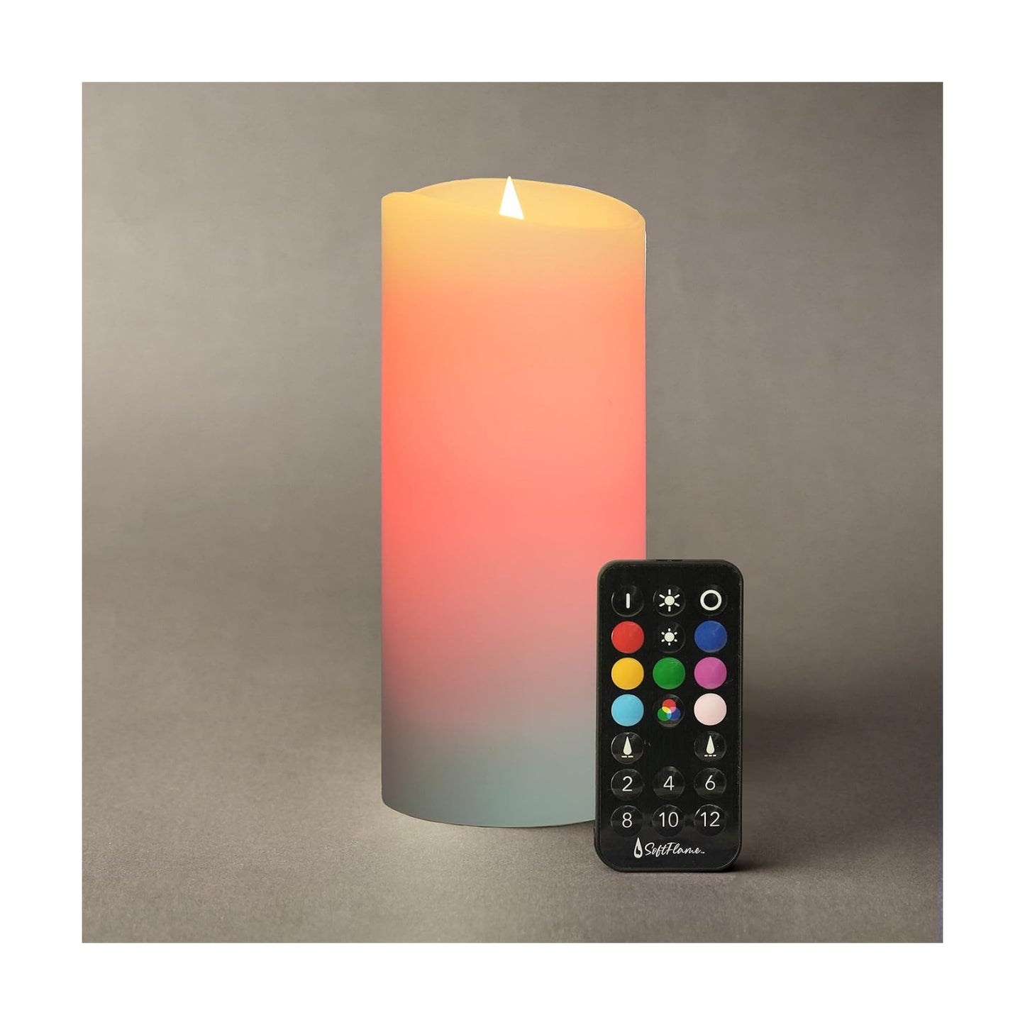Flameless Multi Color Flickering Moving Flame 3"x 7" Pillar LED Candle，Battery Operated, Real Wax, White, Remote