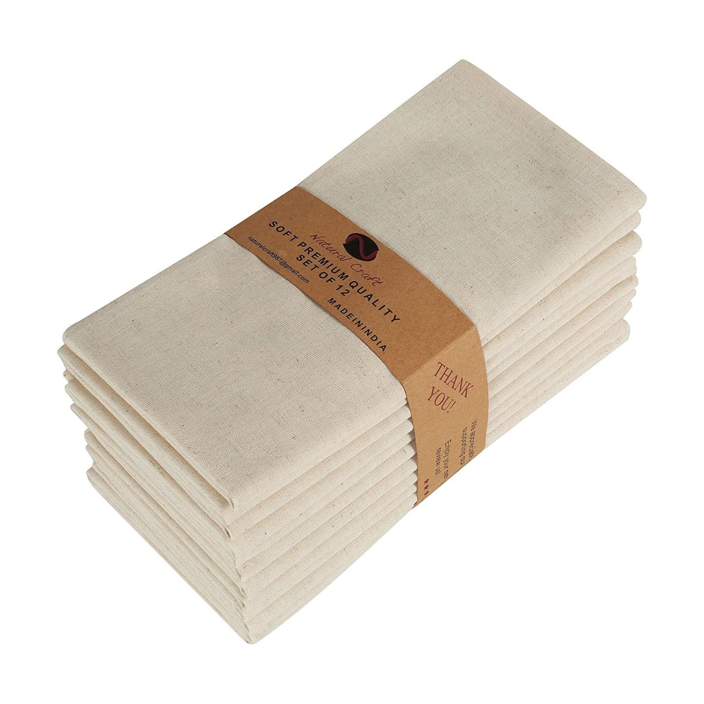 NATURALCRAFT Cloth Napkins Set of 12 Cotton Linen18x18 inch Ivory | Washable Reusable Fabric Soft Durable Quality