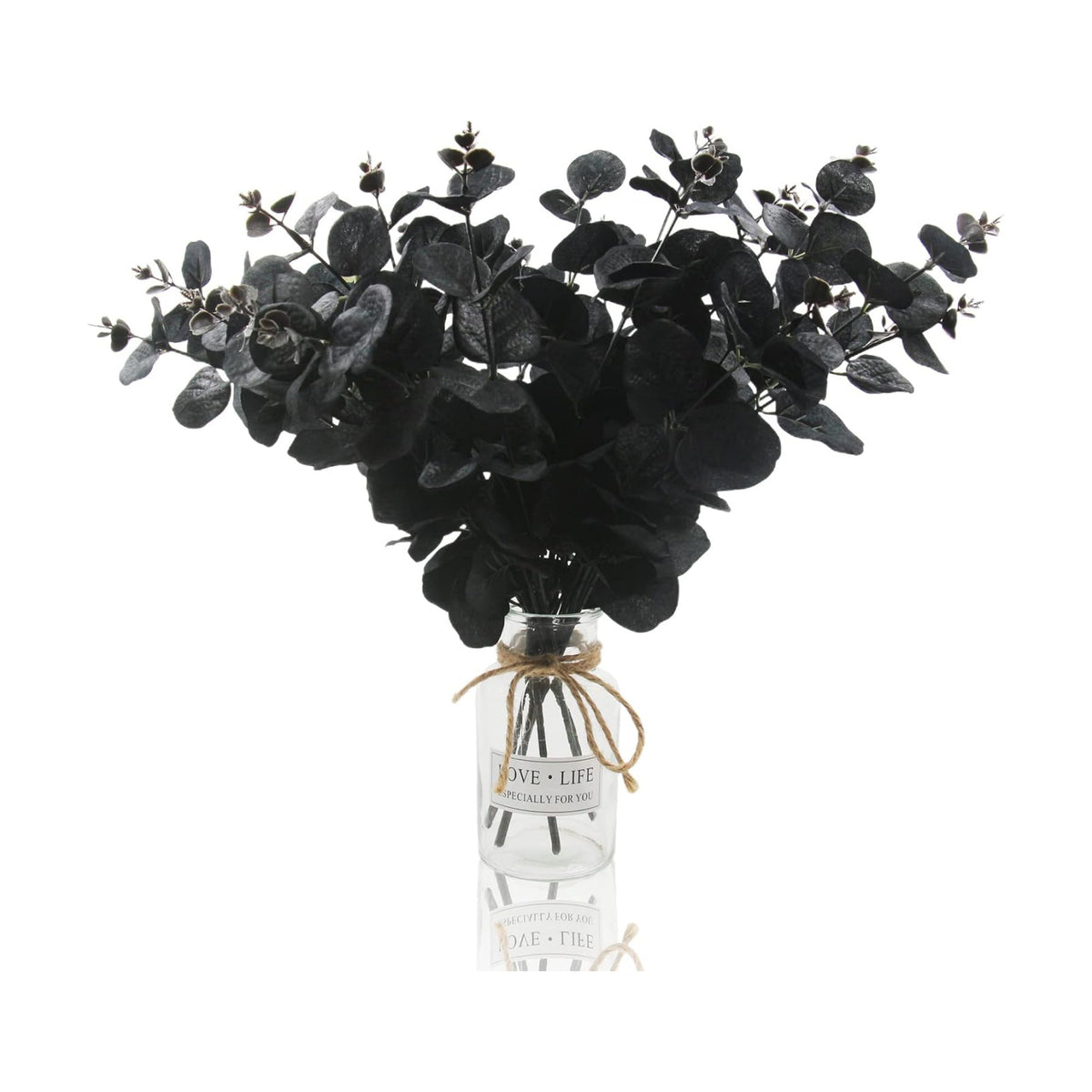 Hananona 6 Pcs Artificial Black Eucalyptus Stems, 14" Eucalyptus Leaves Branches Bouquet for Flower Arrangement DIY, Black Silk Flowers for Home Halloween Farmhouse Decor (Black, 6)