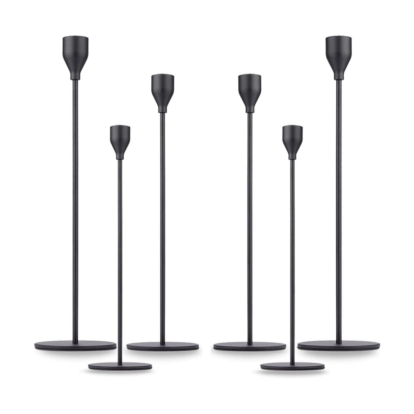 Matte Black Taper Candle Holder Set of 6, Tall Candlestick Holders | Metal Vintage Candle Stickers Long Holder Set