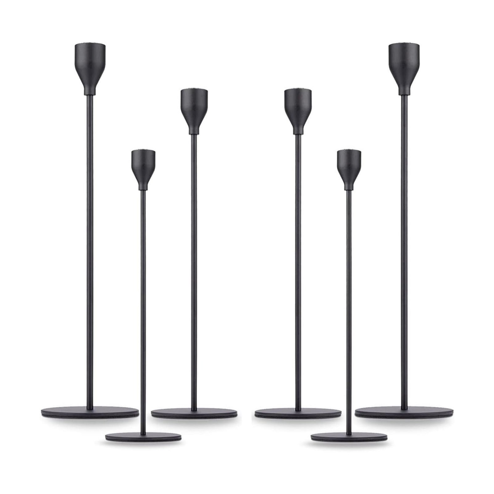 Matte Black Taper Candle Holder Set of 6, Tall Candlestick Holders | Metal Vintage Candle Stickers Long Holder Set