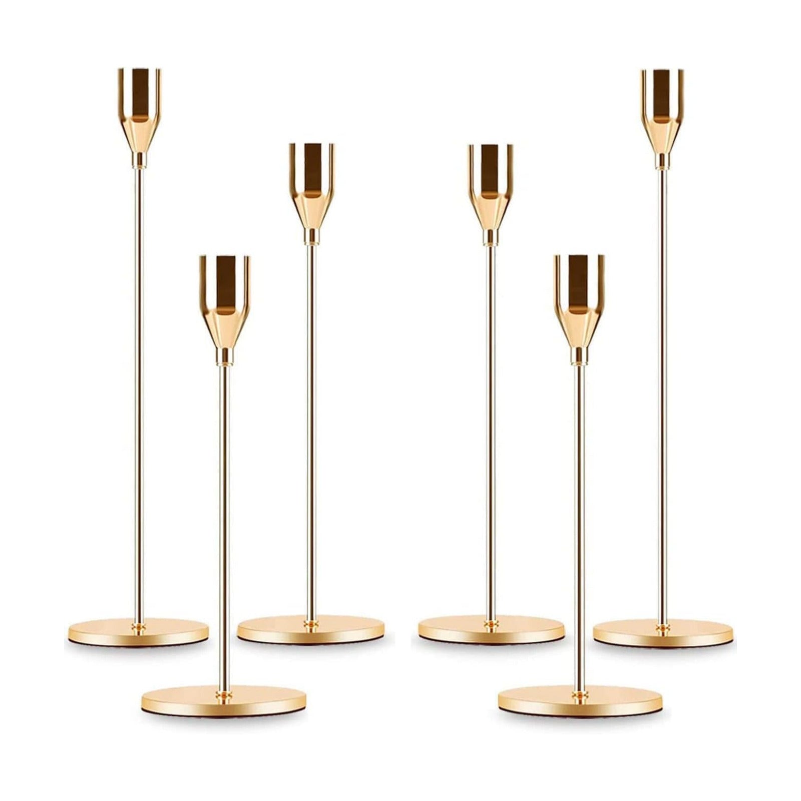 French Gold Taper Tall Candle Holders Set of 6–3 Sizes, Fits 3/4" Candles | Metal Vintage Candle Stickers Long Holder
