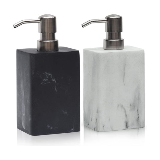 2pcs Hand Soap and Lotion Dispenser Sets for Bathroom Countertop,Black Marble Texture Resin Stone Liqiud Dish Soap