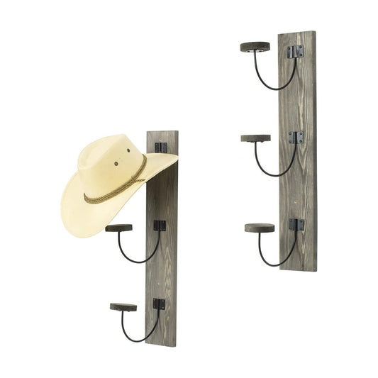 MyGift 2 Pcs Hat Rack Wall Mount, Cowboy Hat Organizer Holder, Coat, Cap Clothes Hanger with Metal Wire and Wood Hooks