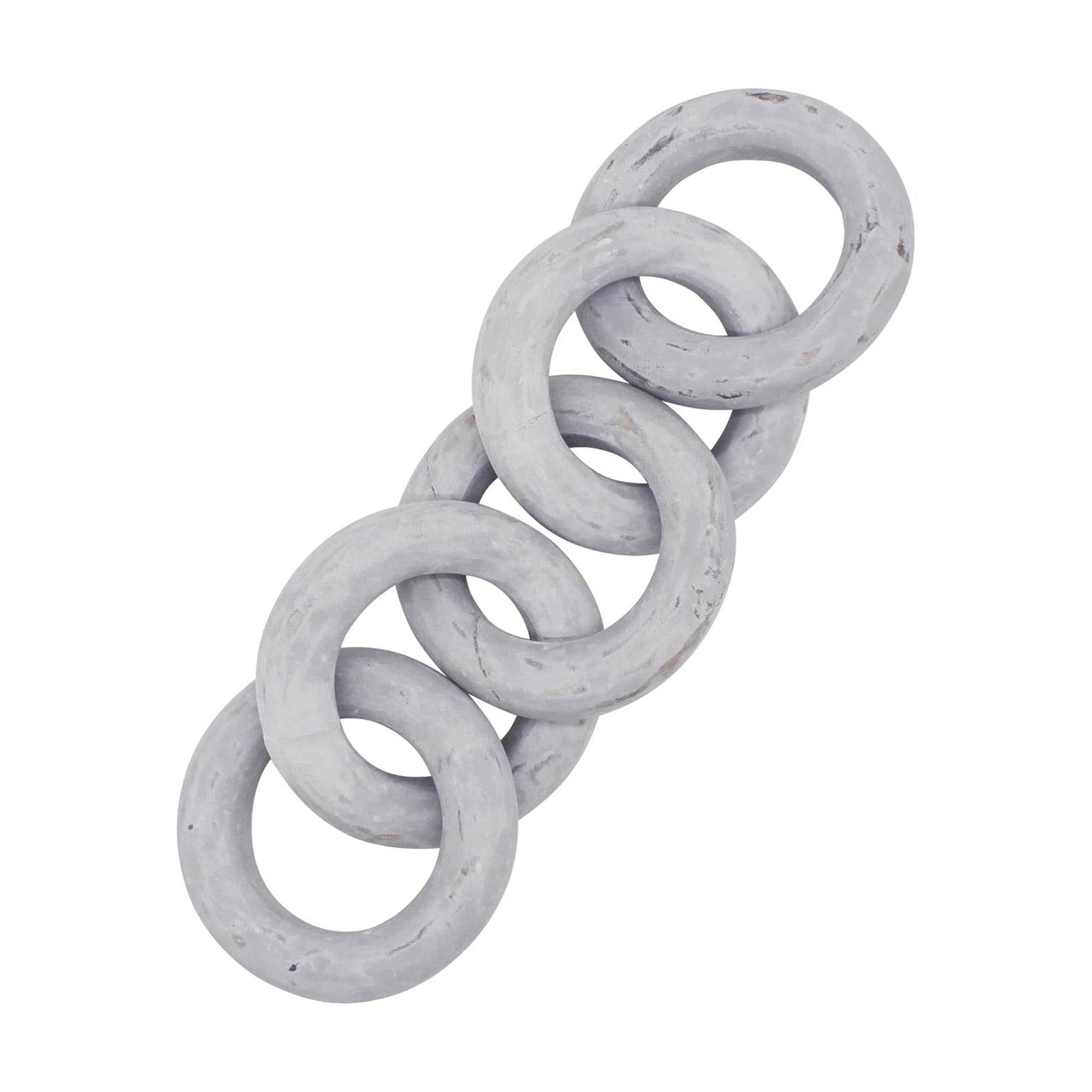 Rustic Round Wood Chain Link Decor Farmhouse Hand Carved Wood Link / Distressed Grey