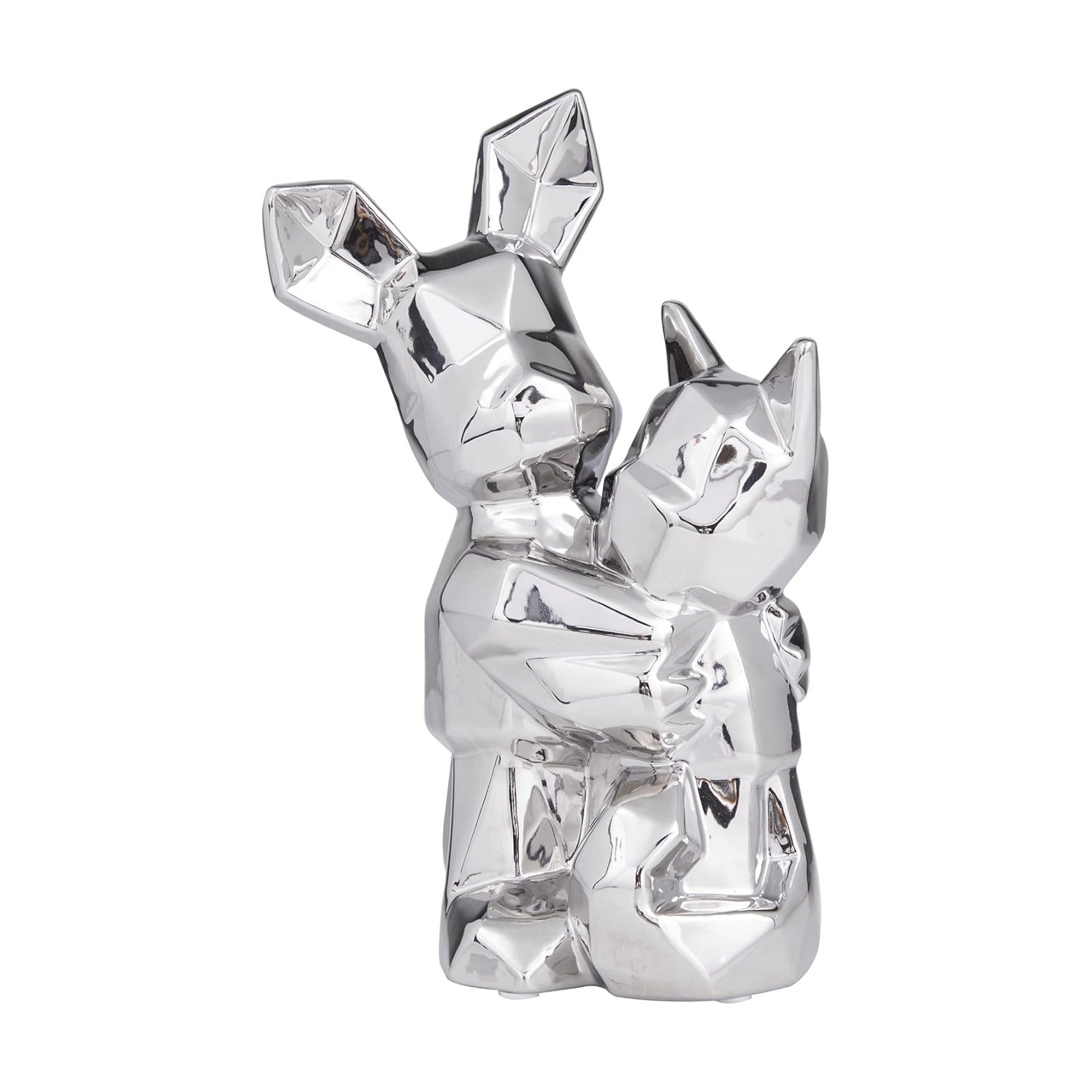 Deco 79 Porcelain Dog Cubist Sculpture / Silver / 8 x 5 x 12