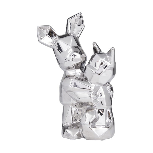 Deco 79 Porcelain Dog Cubist Sculpture / Silver / 8 x 5 x 12