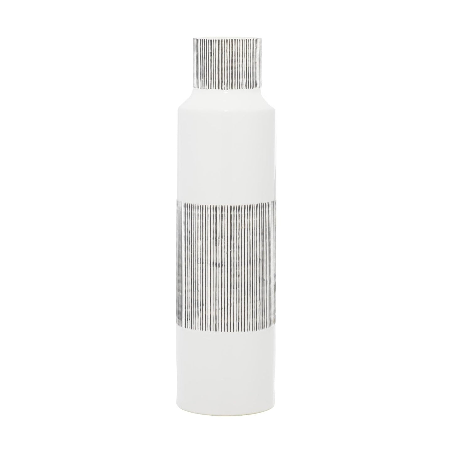 Ceramic Vase / White / Grey / 6 x 6 x 22