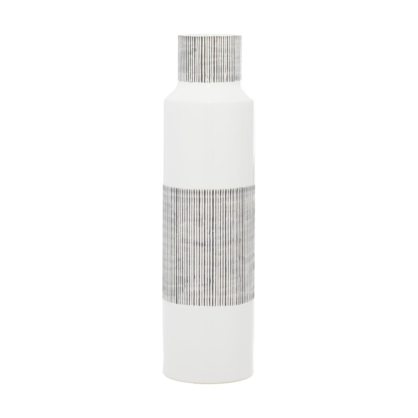 Ceramic Vase / White / Grey / 6 x 6 x 22