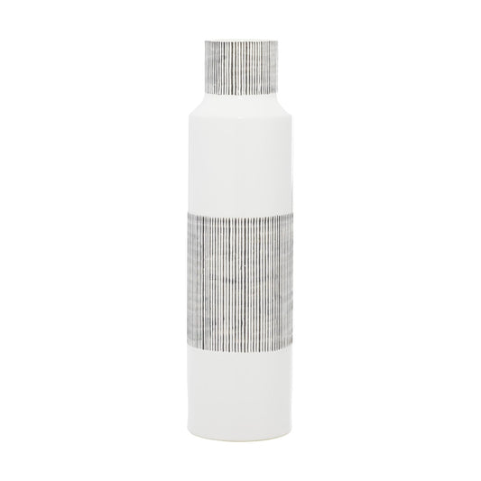 Ceramic Vase / White / Grey / 6 x 6 x 22