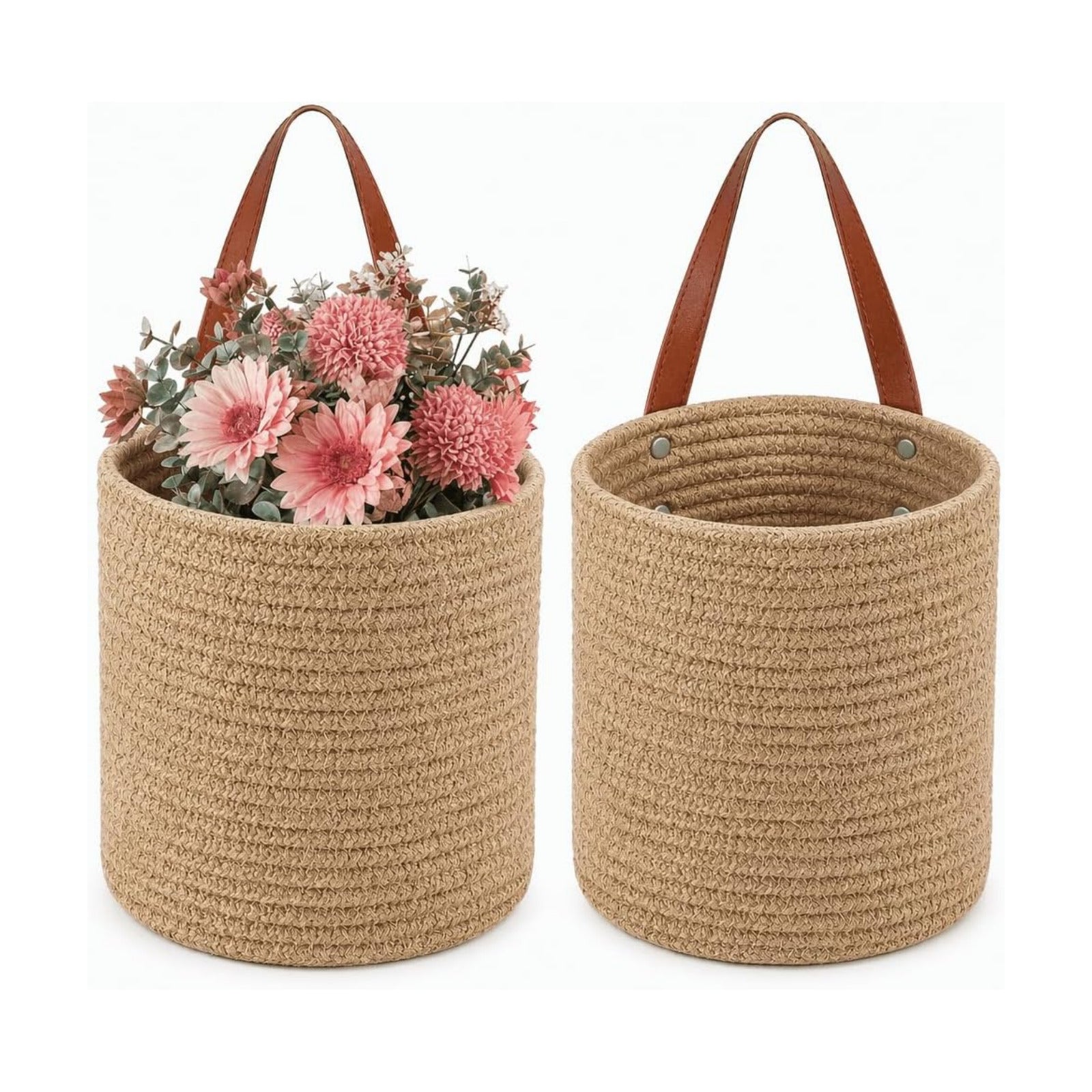 Jute Woven Storage Basket / Natural / 7.8 x 6.7 / Set of 2