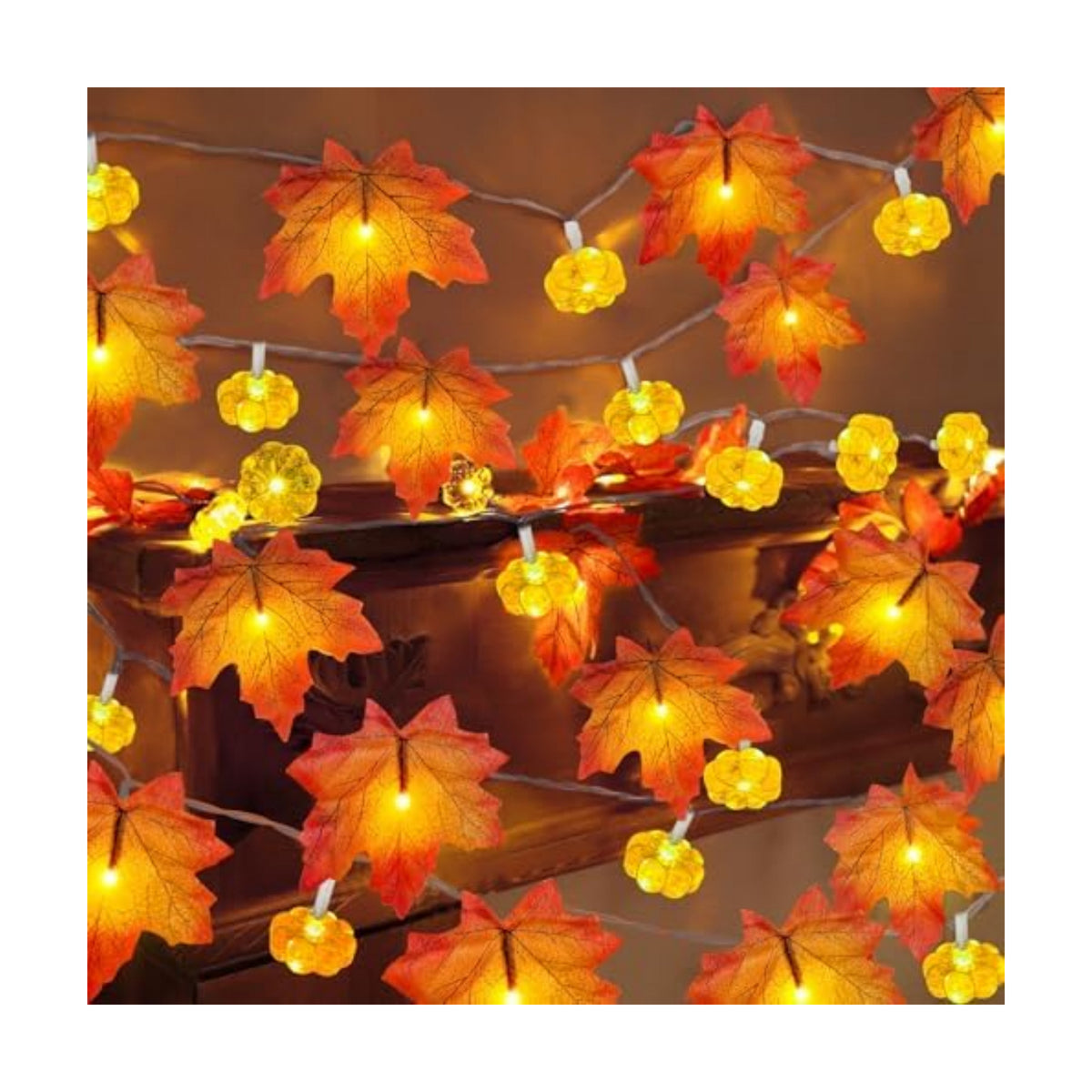 Timer - 2 Pack Fall Decor Fall Garland with Pumpkin Lights Battery Operated
