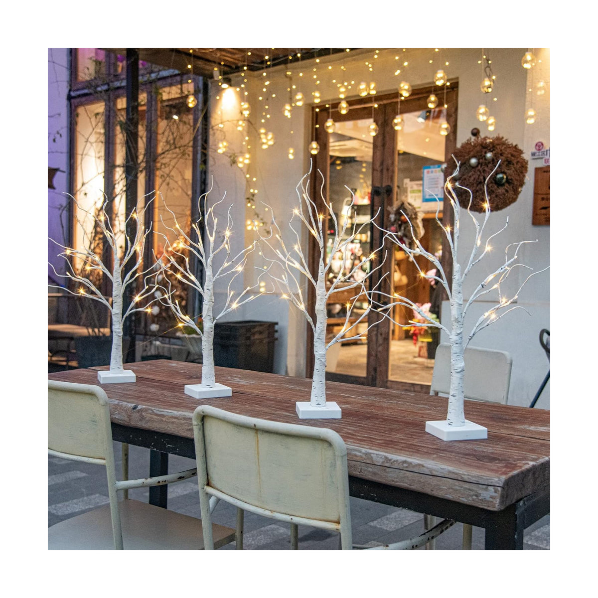 EAMBRITE Home Decorations Light Up White Birch Tree Indoor Christmas Decor, 4 Pack Battery Operated/USB Lighted Tabletop Money Tree Lamp Led Lights Xmas Wedding Centerpiece Table Room (2 Ft)