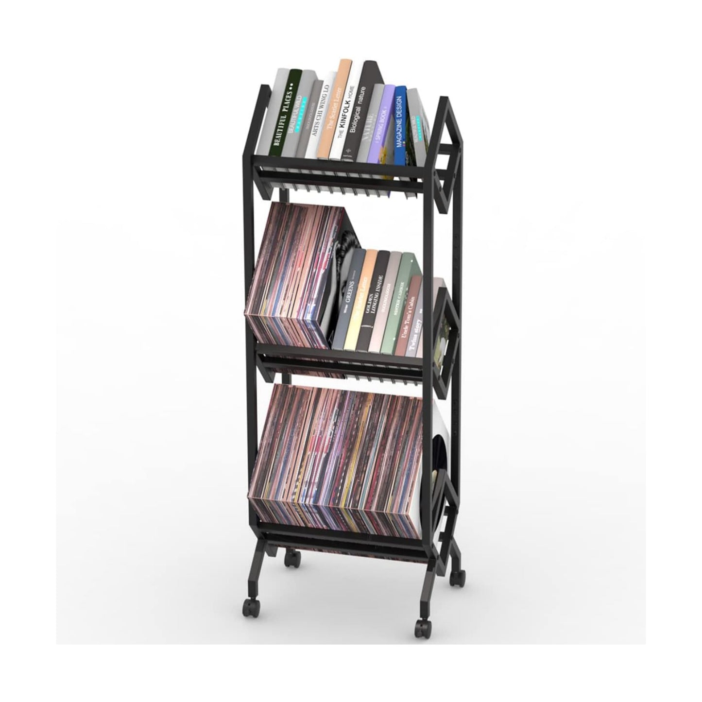 Mobile Vinyl Record Storage Rack, LP Storage Shelf, Record Holder for Albums, Magazine Display, Book and Files