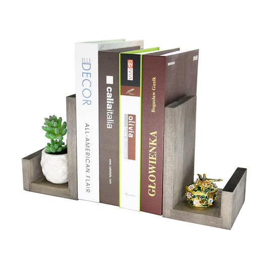 Vintage L-Shaped Solid Wood Bookends / Gray