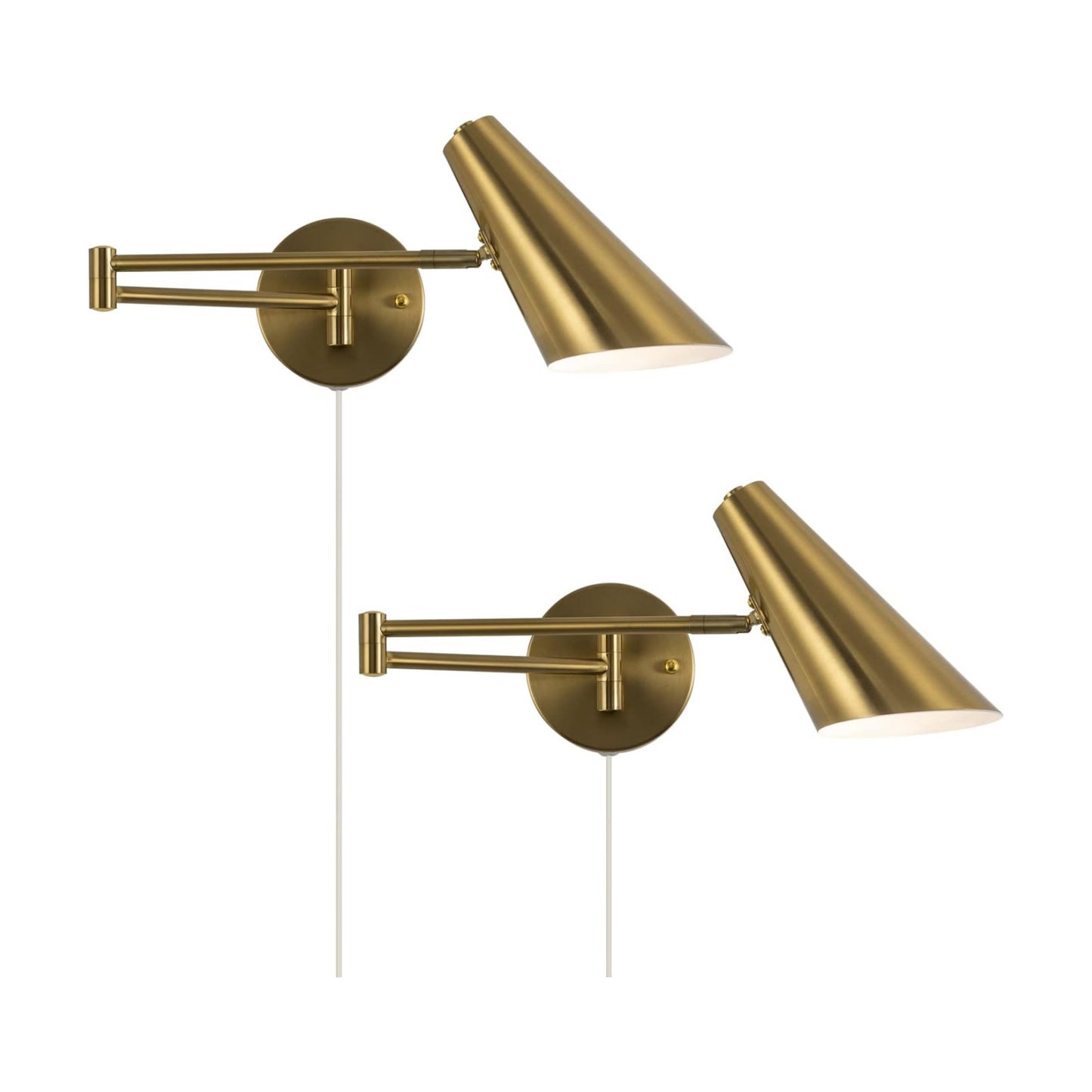 Plug in Wall Sconce Set of 2, Brass Swing Arms Wall Light Plug-in Wall Lamp for Bedroom Living Room Wall Lamp