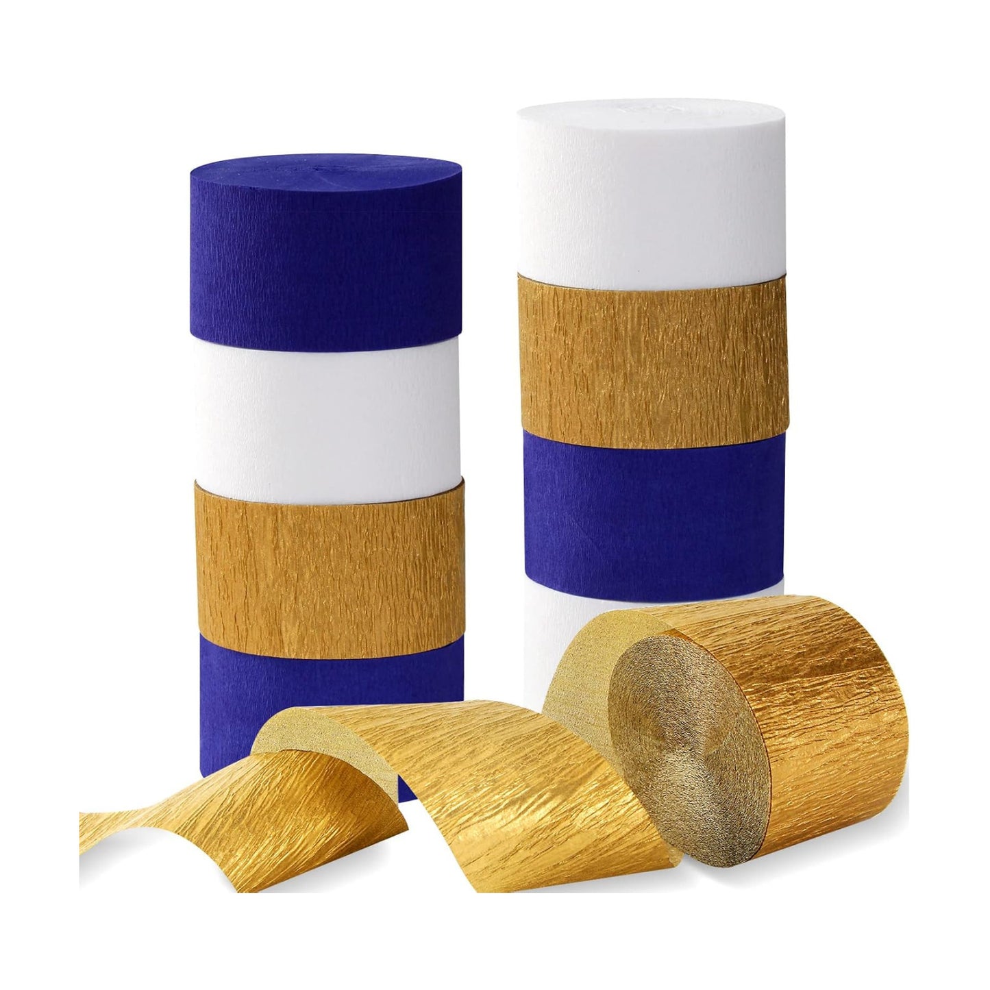 Navy-Blue White-Gold Crepe Paper Streamers / Navy Blue White Gold