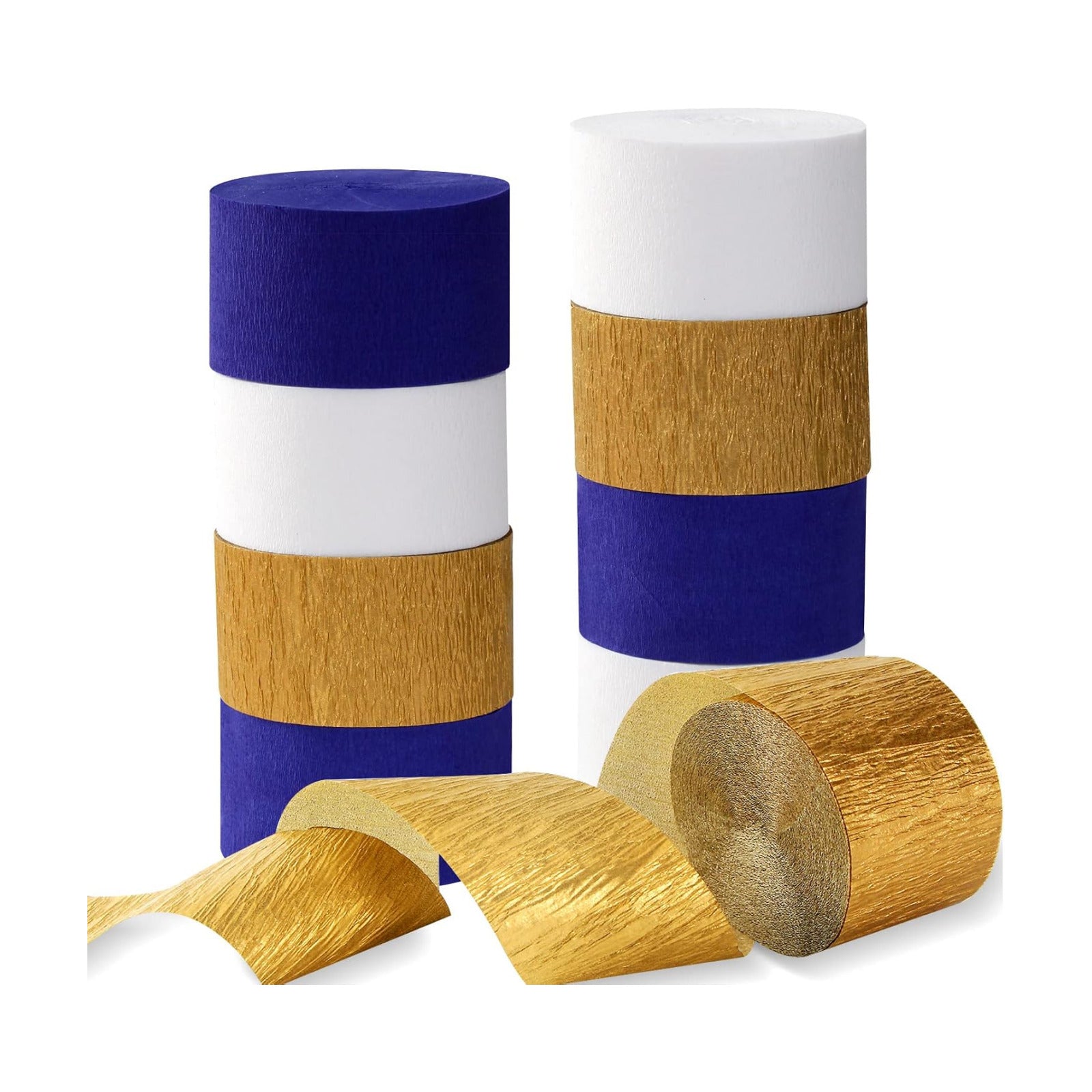Navy-Blue White-Gold Crepe Paper Streamers / Navy Blue White Gold