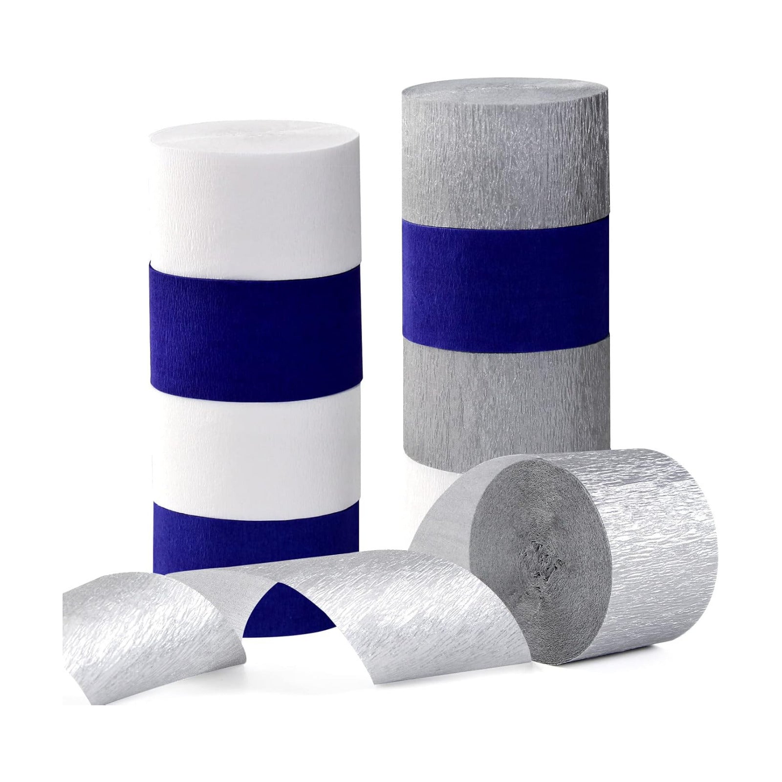 Navy-Blue White- Silver Crepe Paper Streamers / Navy Blue White Silver