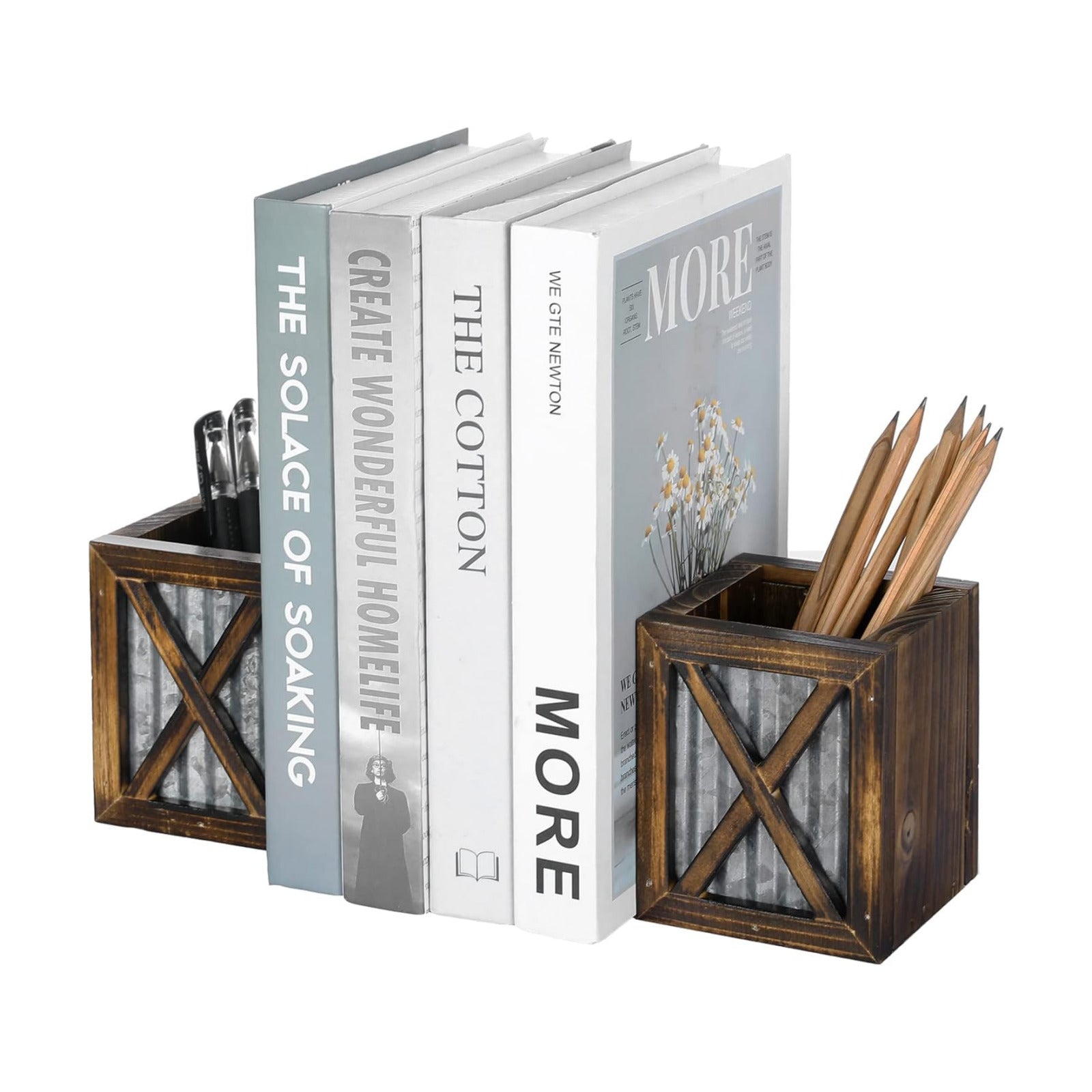 Rustic Decorative Bookends / Burnt Wood