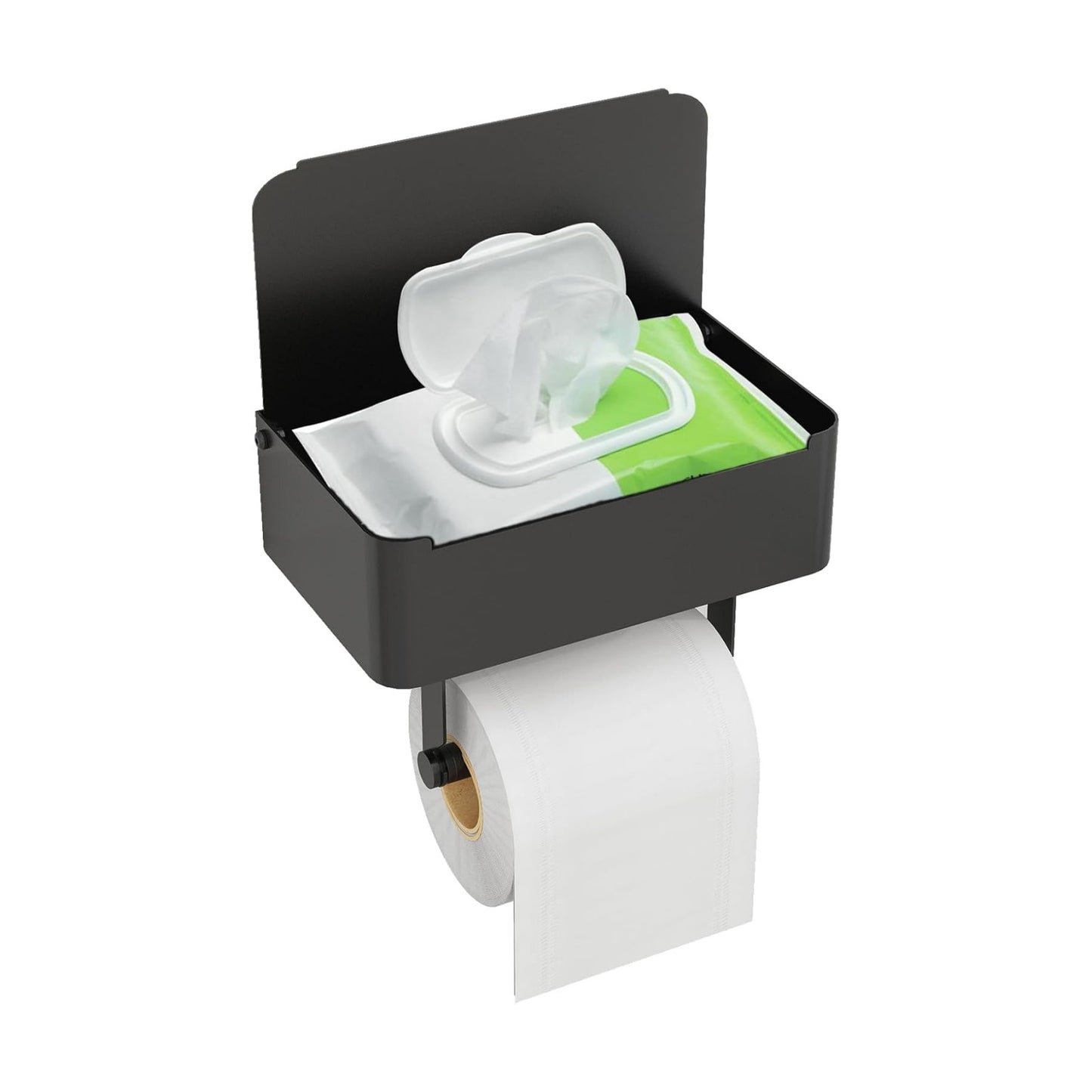 JUYSON Toilet Paper Holder with Shelf, Flushable Wipes Dispenser Fits for Bathroom Wipe Storage, Keep Your Wipes Hidden