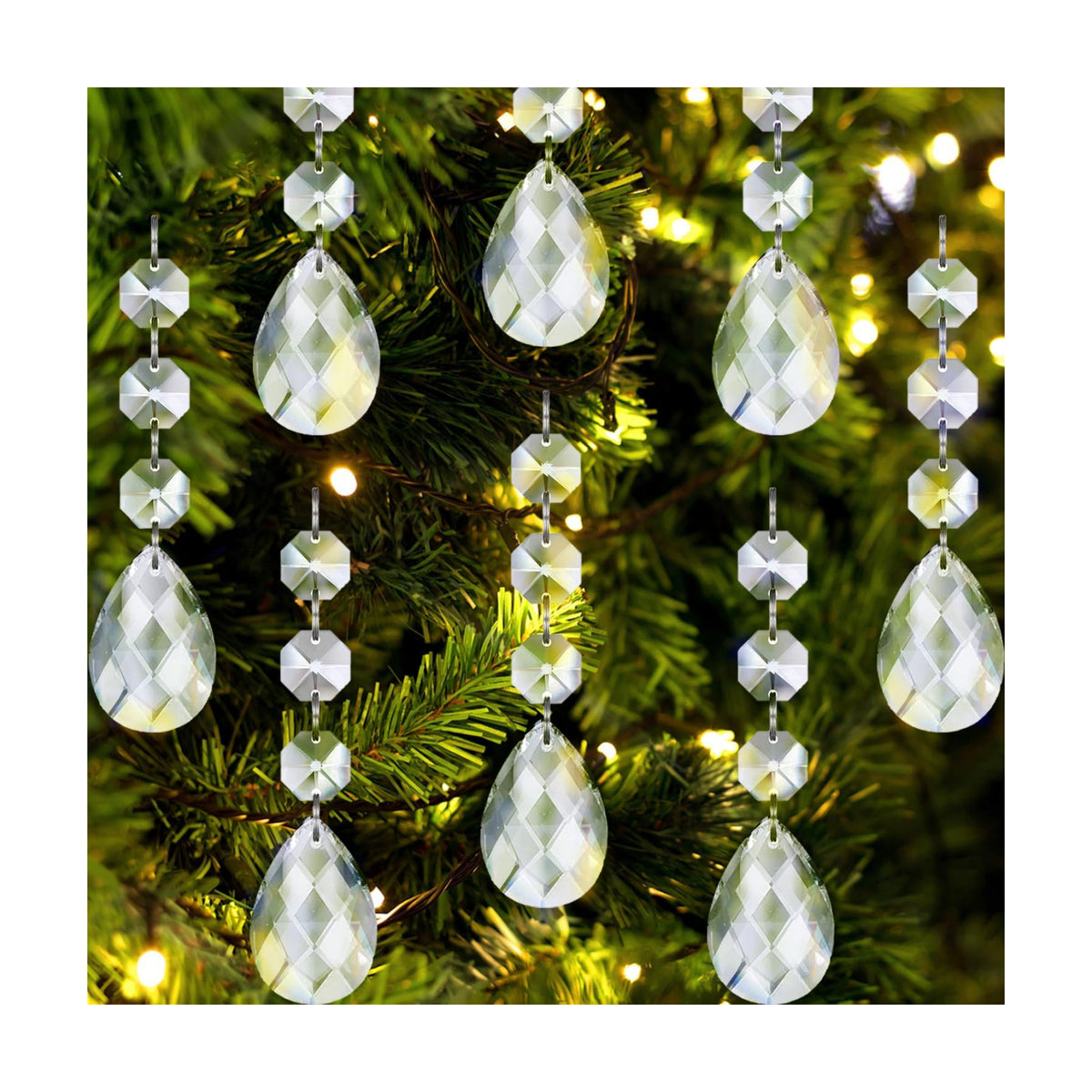 Jishi 30pk Crystal Teardrop Ornaments for Christmas Tree Decorations, Hanging Clear Plastic Acrylic Tear Drop Crystal Ornaments for Christmas Tree, Xmas Bead Garland New Years Party Supplies Clearance