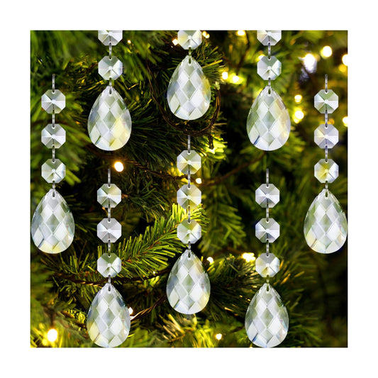 Jishi 30pk Crystal Teardrop Ornaments for Christmas Tree Decorations, Hanging Clear Plastic Acrylic Tear Drop Crystal Ornaments for Christmas Tree, Xmas Bead Garland New Years Party Supplies Clearance