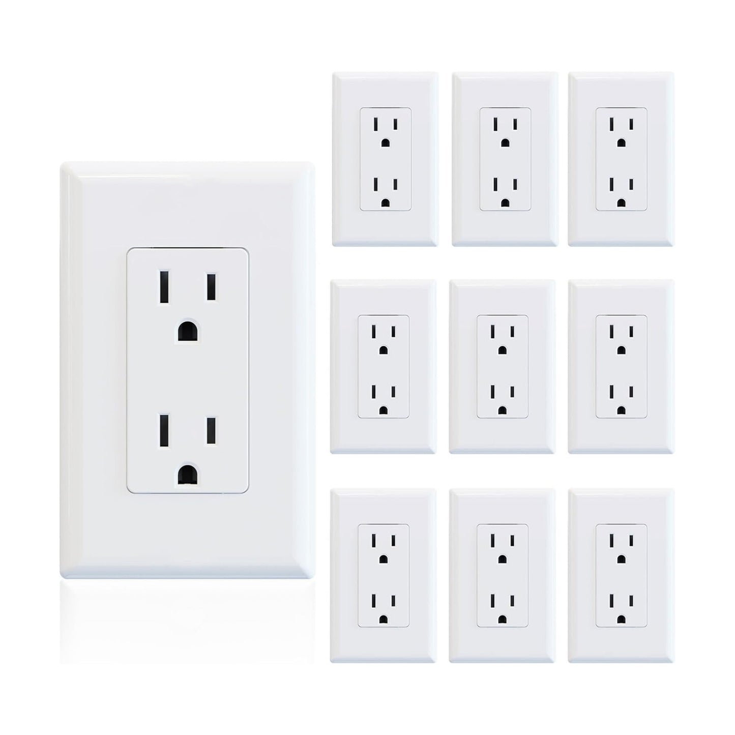 ELEGRP Decorator Receptacle, 15A 125V Standard Electrical Wall Outlet, Non-TR, 2 Pole 3 Wire, Self-Grounding