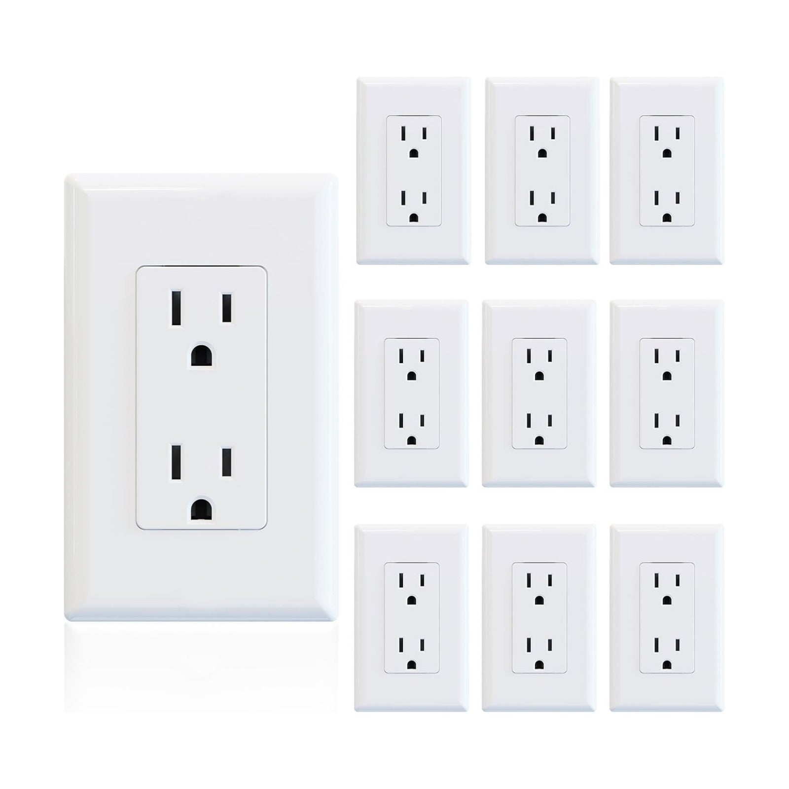 ELEGRP Decorator Receptacle, 15A 125V Standard Electrical Wall Outlet, Non-TR, 2 Pole 3 Wire, Self-Grounding