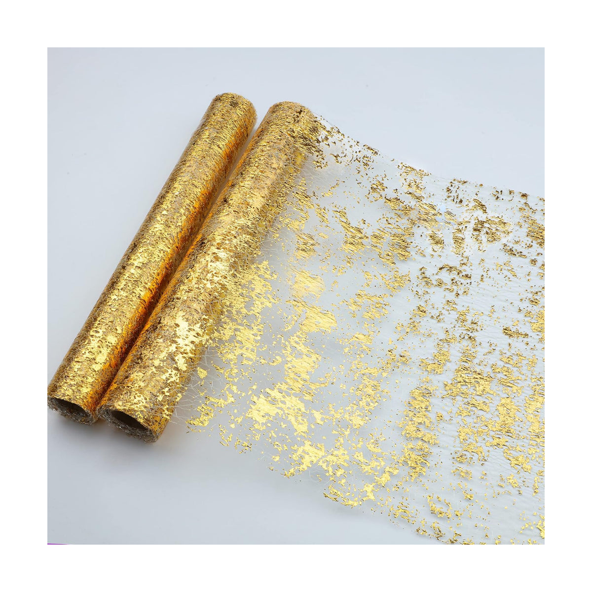Snowkingdom 2 Pcs Gold Table Runner, Sequin Glitter Metallic Foil Thin Mesh Sparkly Runner Roll 11"x108", Gold Birthday Party Decorations, for Event Wedding Showers Christmas Thanksgiving Festive