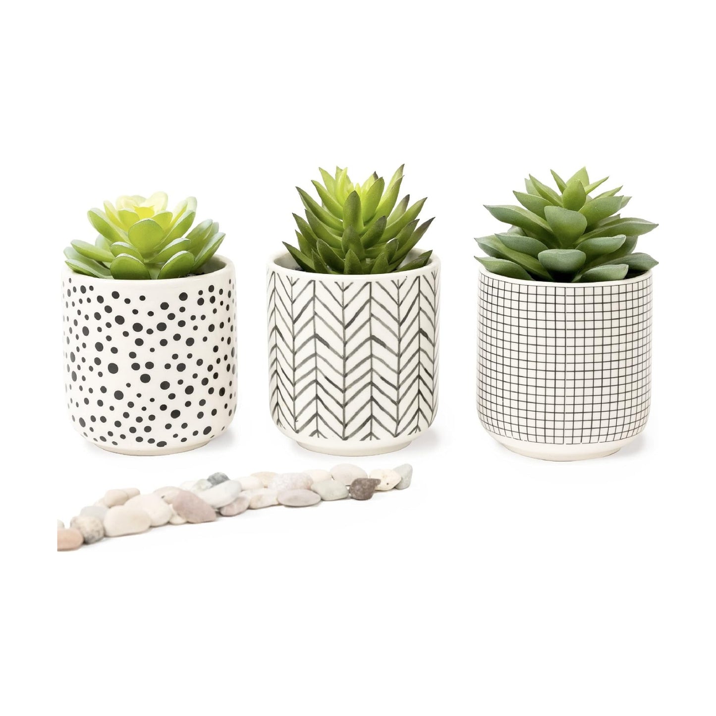 Faux Plants / Artificial Succulents in pots / Black / Set of 3