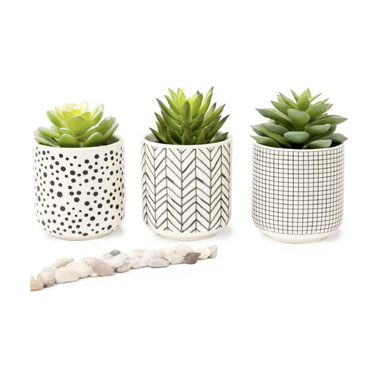 Faux Plants / Artificial Succulents in pots / Black / Set of 3