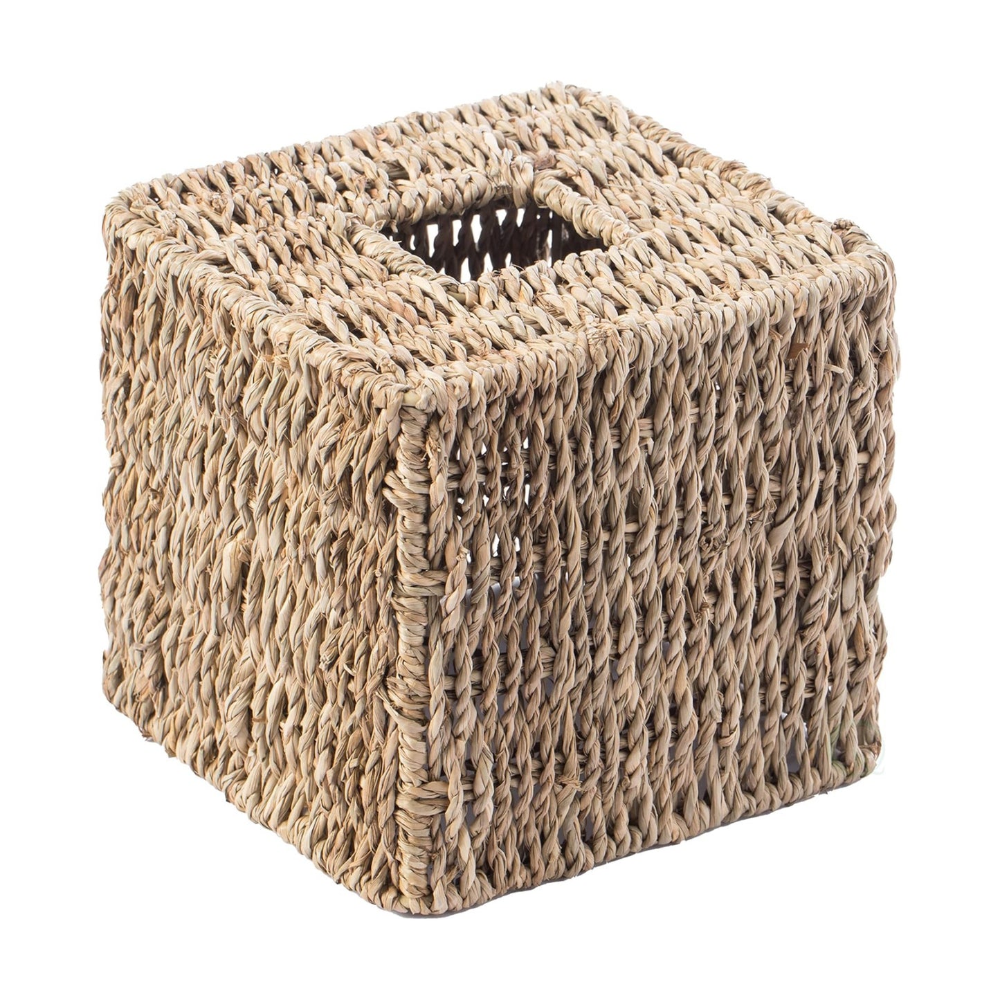 Woven Seagrass Wicker Square Tissue Box Cover Holder / Natural