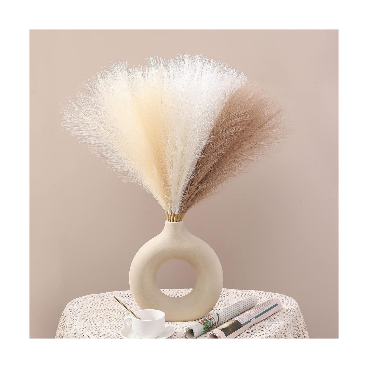 Artificial Pampas Grass Decor Boho Decor / Ivory & Beige & Sand / 17 Inch / 17.7 Inch / Set of 6