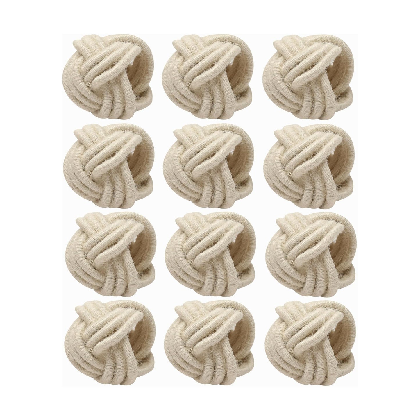 Alpha Living Home Jute Napkin Rings, Woven Boho Set of 12, Off White | Natural jute, 2x2x1.5 in, fits standard cloth &