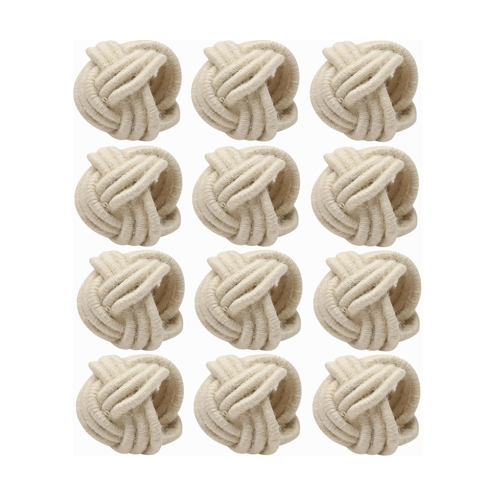 Alpha Living Home Jute Napkin Rings, Woven Boho Set of 12, Off White | Natural jute, 2x2x1.5 in, fits standard cloth &