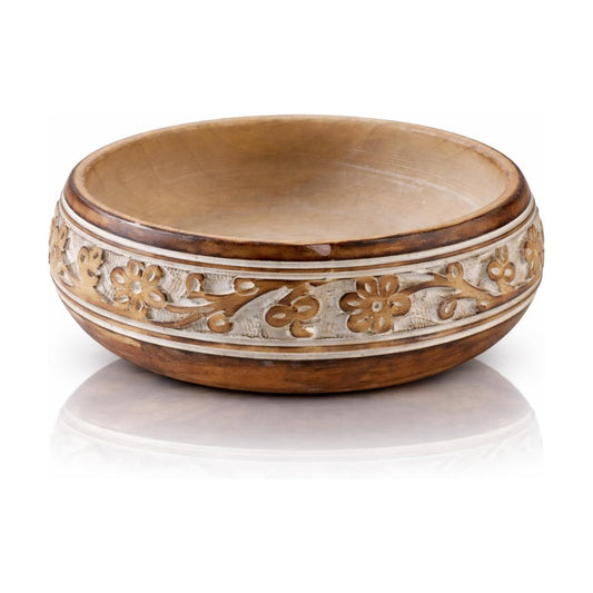 Handmade " Decorative Mango Wood Snack Serving Bowl For Dry Fruits Chips / White Wash Finish / 6 x 2