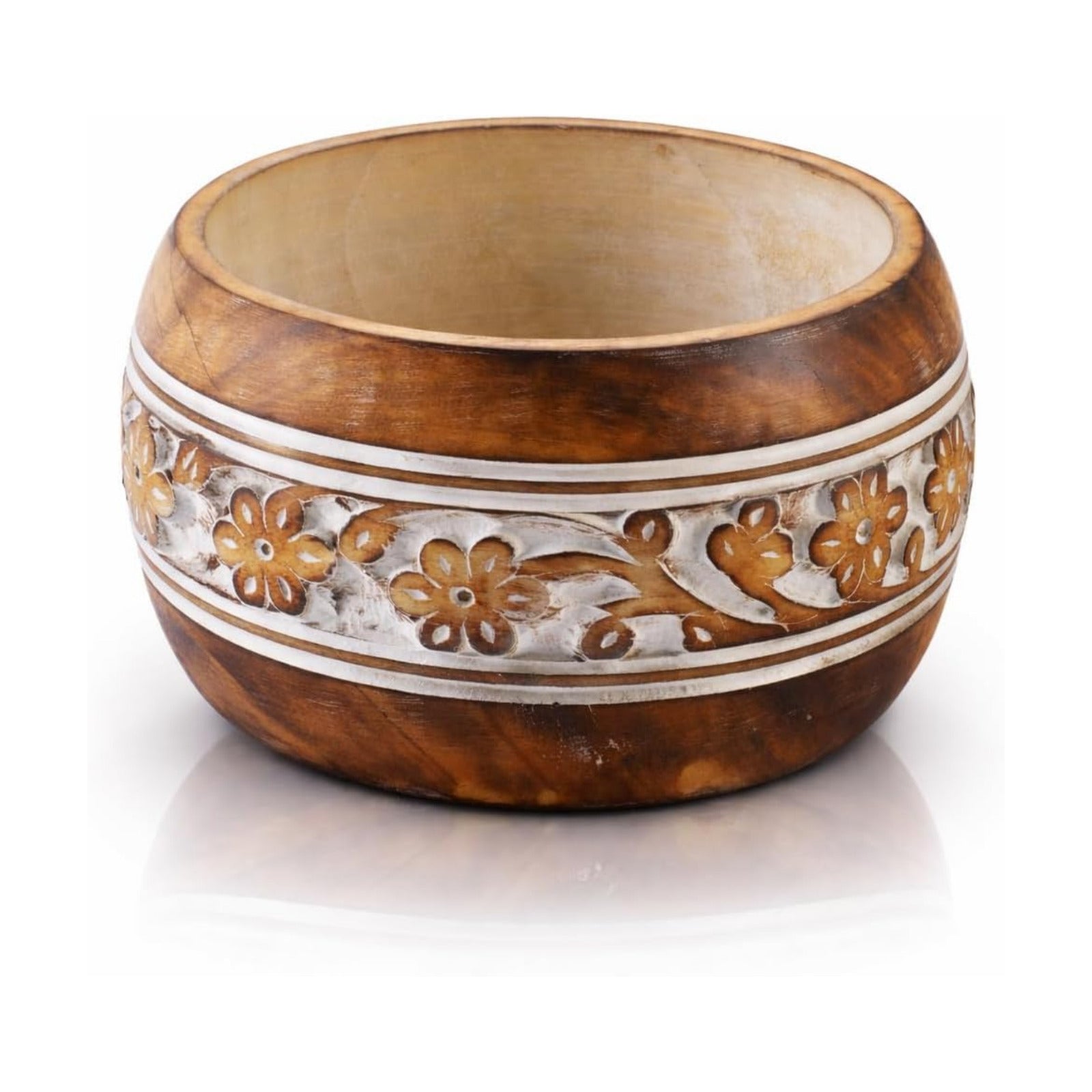 Handmade " Decorative Mango Wood Snack Serving Bowl For Dry Fruits Chips / White Wash Finish / 5 x 3