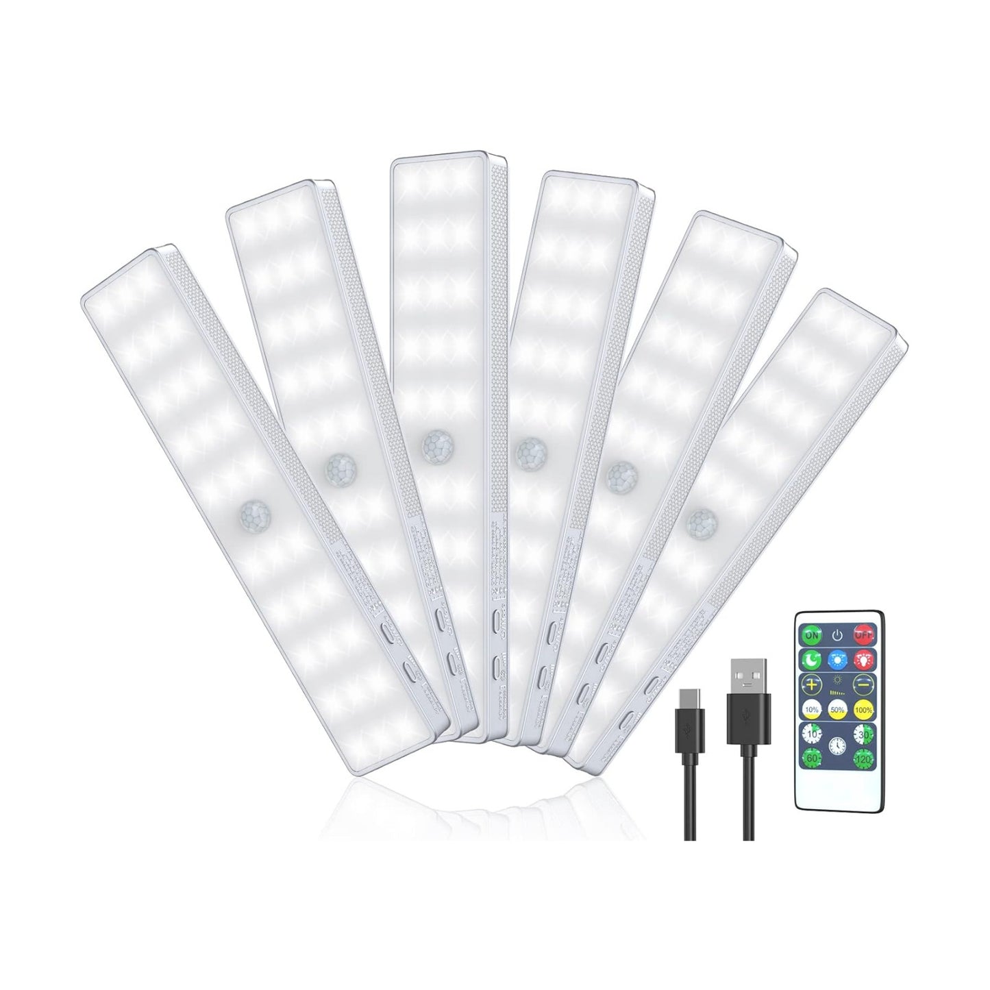 LED Closet Light, 6 Pcs 30LEDs Dimmer Rechargeable Motion Sensor Under Cabinet Lighting, Stick-Anywhere Night Safe
