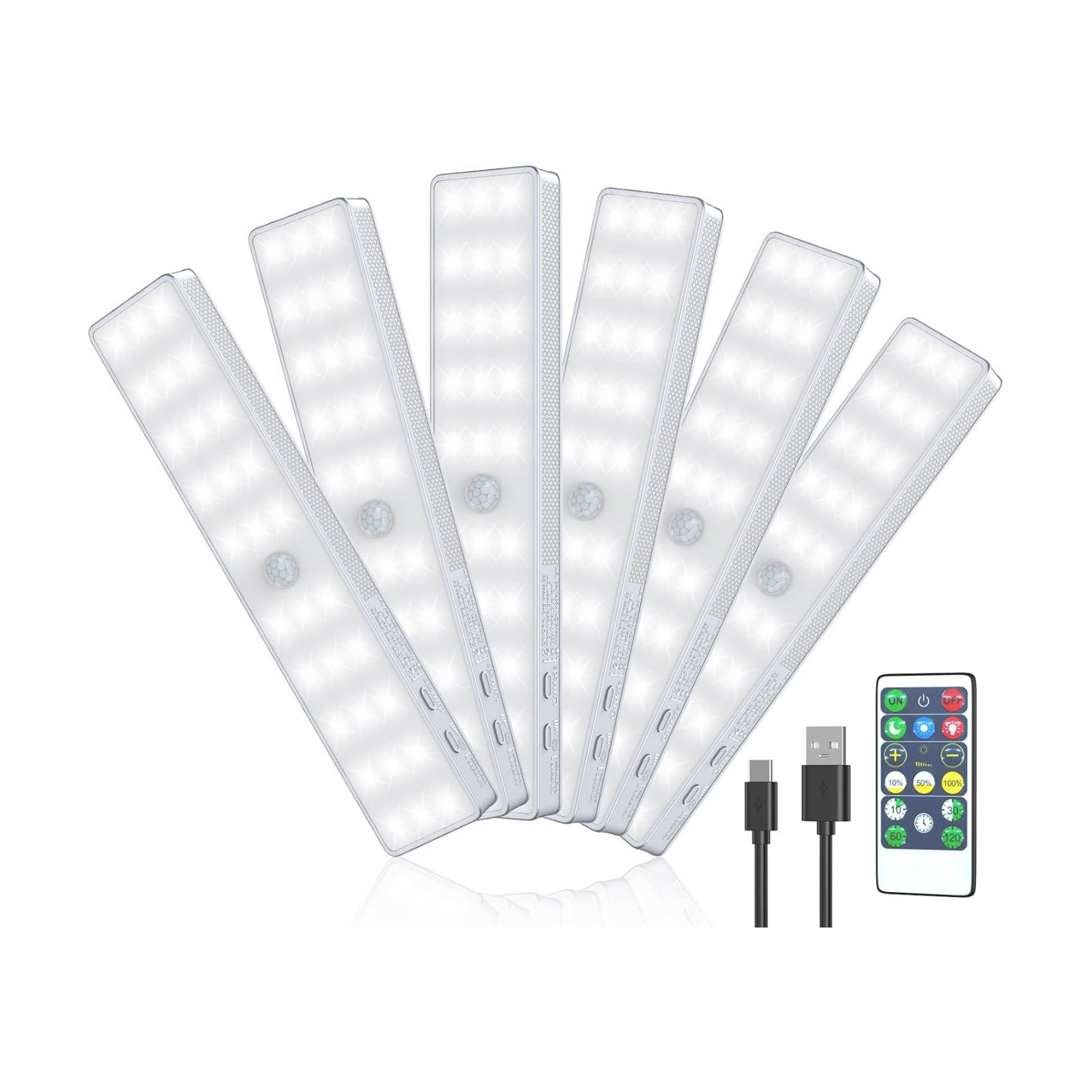 LED Closet Light, 6 Pcs 30LEDs Dimmer Rechargeable Motion Sensor Under Cabinet Lighting, Stick-Anywhere Night Safe