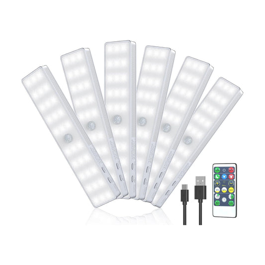 LED Closet Light, 6 Pcs 30LEDs Dimmer Rechargeable Motion Sensor Under Cabinet Lighting, Stick-Anywhere Night Safe