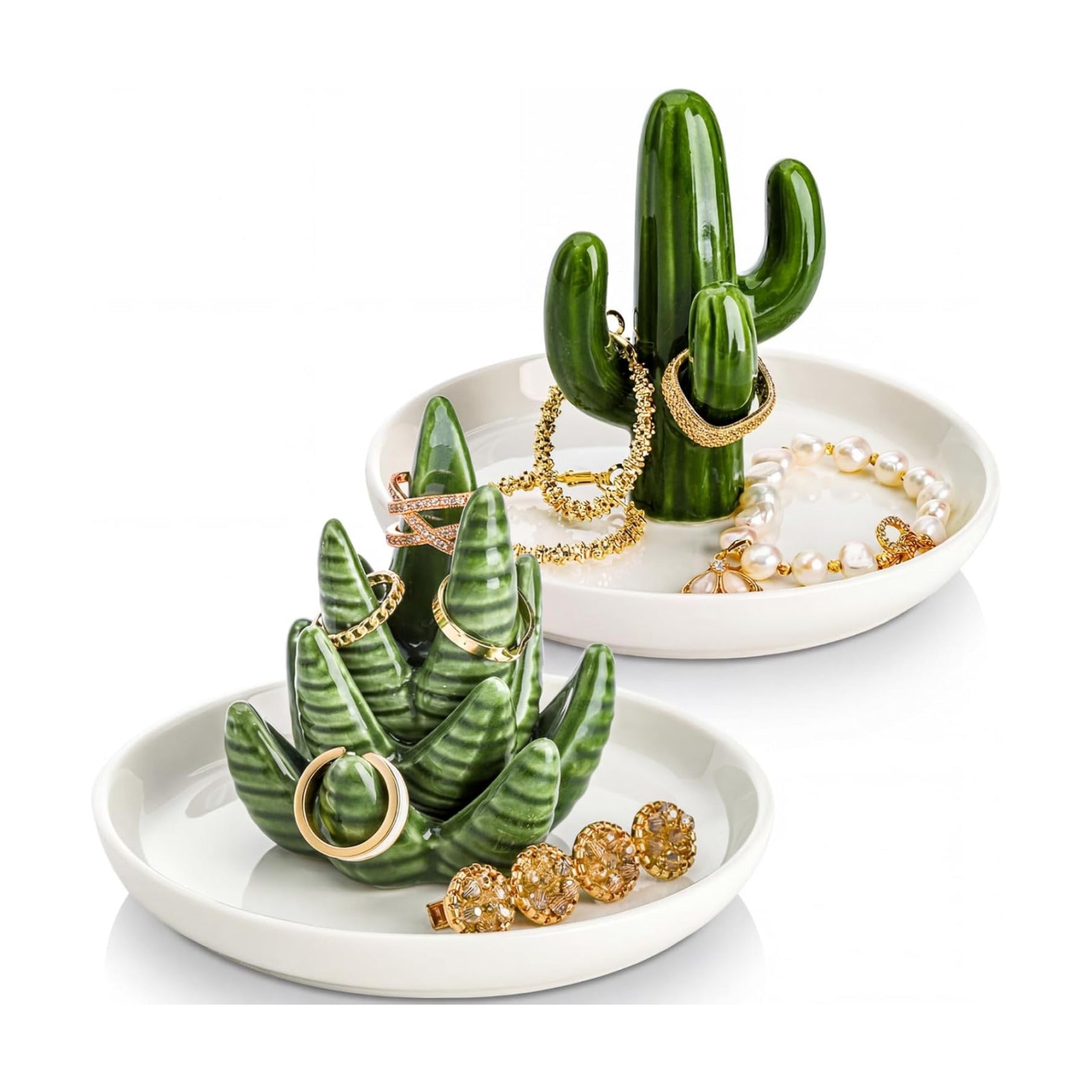 Ceramic Ring Holder Dish / Aloe & Cactus / Set of 2